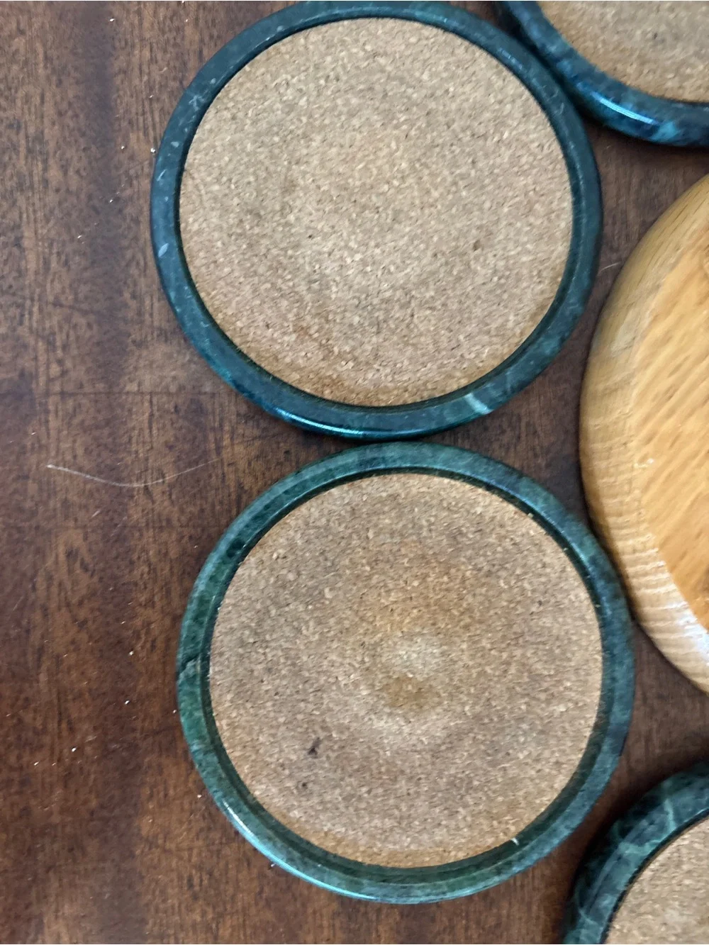 Vintage Himark Green Marble Stone Coaster Set with Wooden Holder